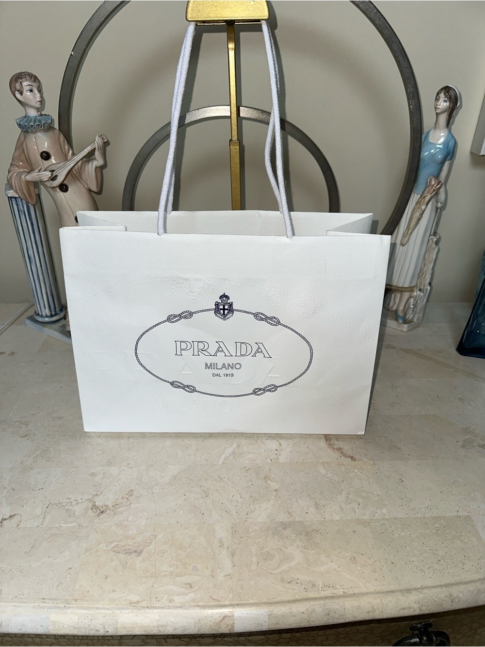 Prada White Shopping Bag with Navy Logo